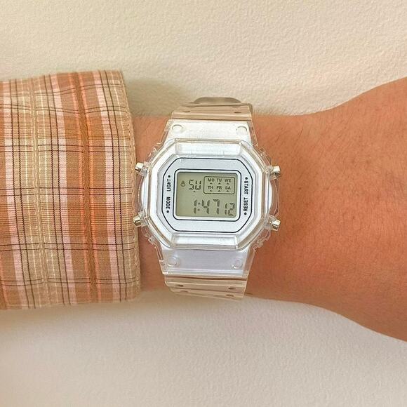 Clear Digital Watch White Accents Unisex Y2K Style Quartz New - Picture 3 of 7